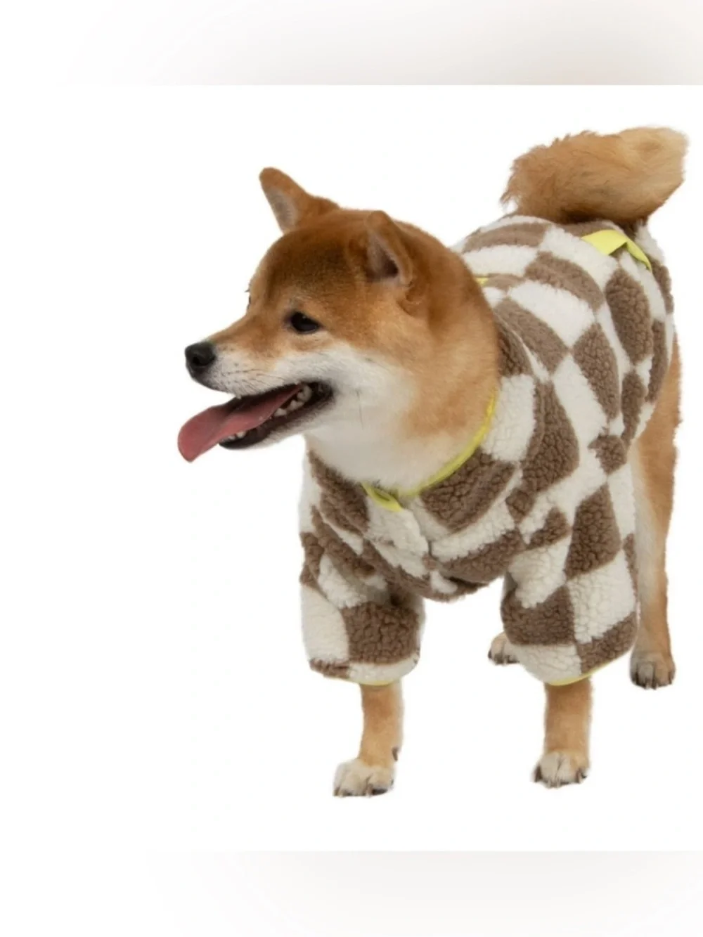 NEW-Medium Cozy Checkered Brown & White Sherpa Dog Jacket -